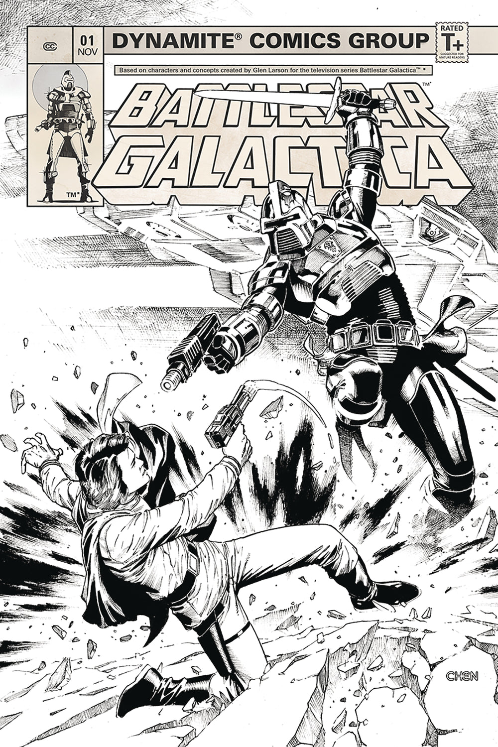 BATTLESTAR GALACTICA CLASSIC #1 20 COPY CHEN B&W INCV (NET)